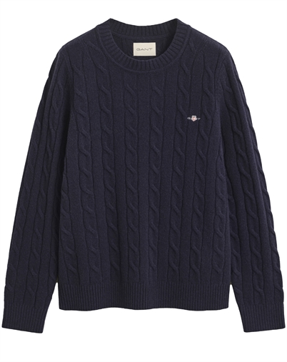 Gant - Lambswool Cable C-Neck Strik - Evening Blue